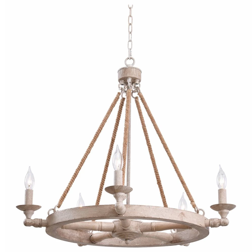 Kenroy Timone 5-Light Chandelier In Weathered White And Rope 3 Kenroy Timone 5-Light Chandelier In Weathered White And Rope