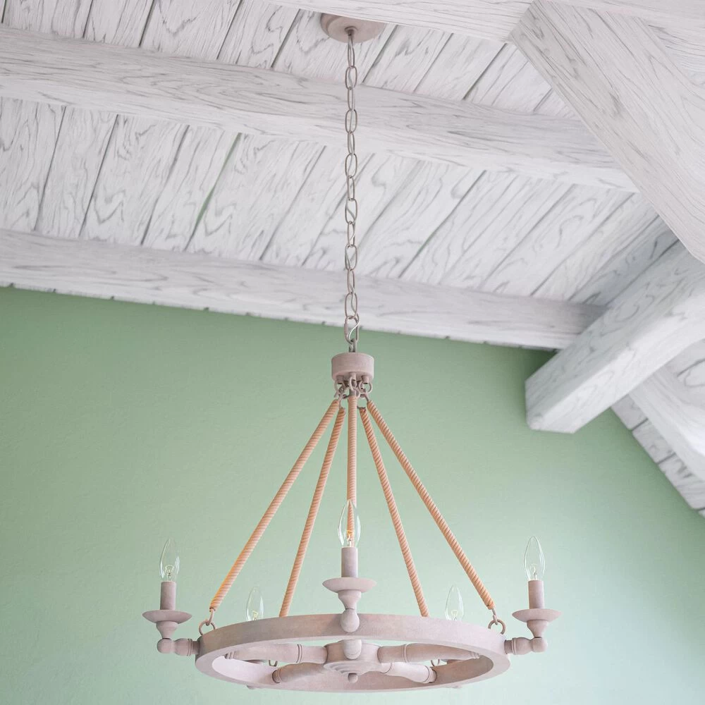 Kenroy Timone 5-Light Chandelier In Weathered White And Rope 4 Kenroy Timone 5-Light Chandelier In Weathered White And Rope - Image 2