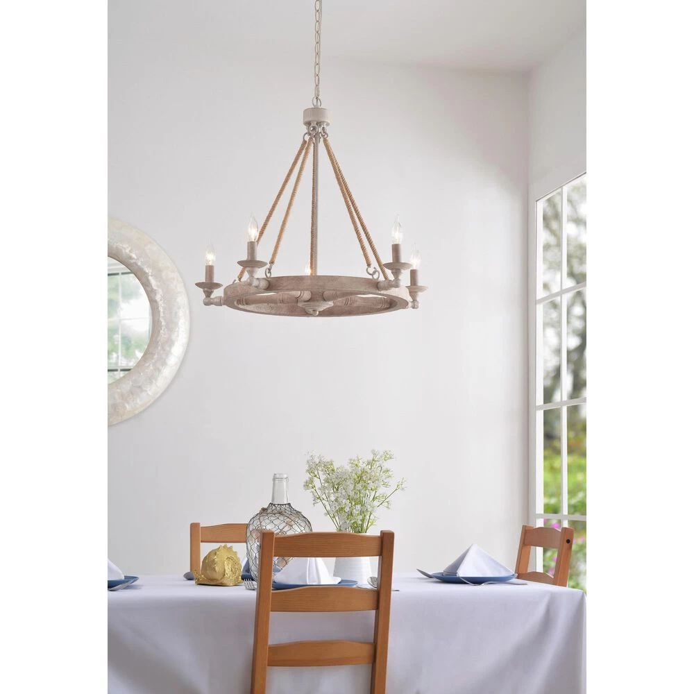 Kenroy Timone 5-Light Chandelier In Weathered White And Rope 11 Kenroy Timone 5-Light Chandelier In Weathered White And Rope - Image 9