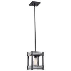 Kenroy Pioneer 1-Light Mini Pendant In Matte Black And Galvanized