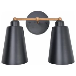 Kenroy Alvar 2-Light Vanity In Matte Black And Antique Brass