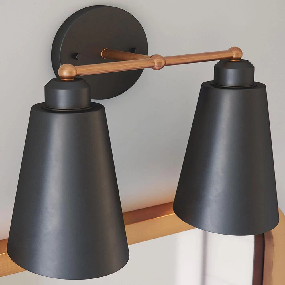 Kenroy Alvar 2-Light Vanity In Matte Black And Antique Brass 4 Kenroy Alvar 2-Light Vanity In Matte Black And Antique Brass - Image 2
