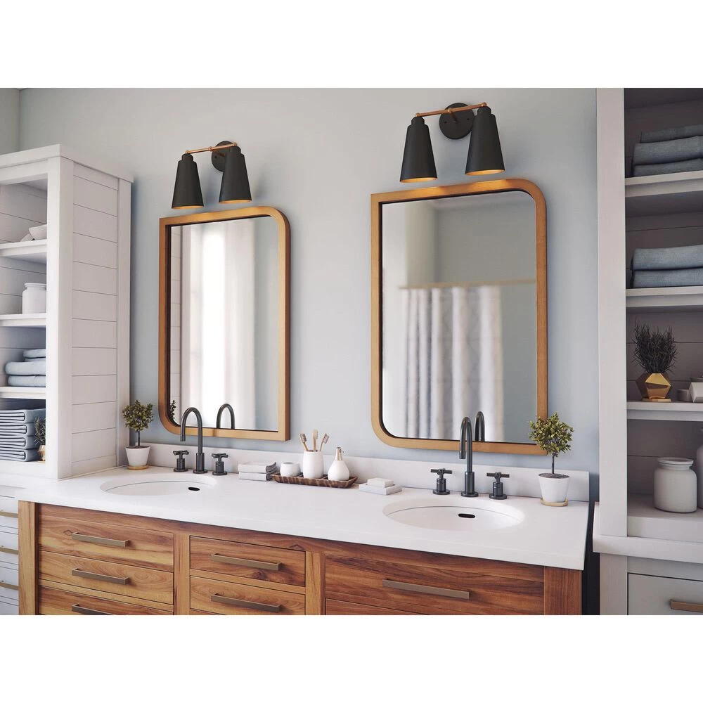 Kenroy Alvar 2-Light Vanity In Matte Black And Antique Brass 7 Kenroy Alvar 2-Light Vanity In Matte Black And Antique Brass - Image 5