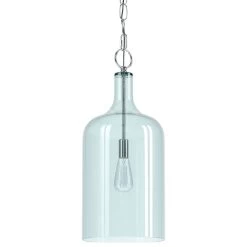Kenroy Capri 1-Light Pendant With Painted Light Blue Glass Shade In Chrome