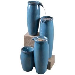 Blue Glaze 36" High Plug-In 4-Level Indoor-Outdoor Water Fountain -Kenroy Store blue glaze 36 inch high plug in 4 level indoor outdoor water fountain 66j05