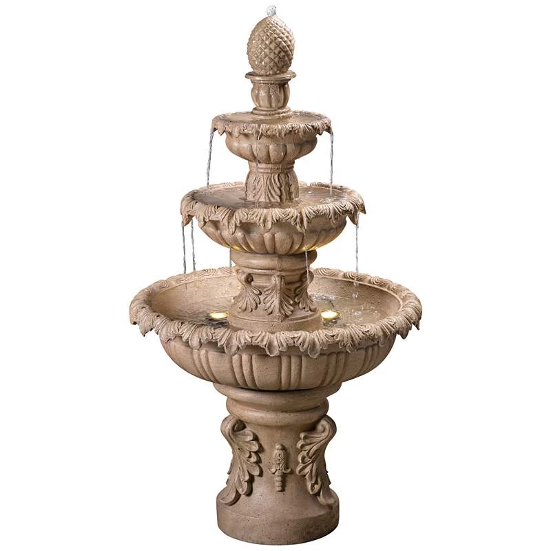 Ibiza 45" High 3-Tiered Sandstone Garden Fountain With Light 4 Ibiza 45" High 3-Tiered Sandstone Garden Fountain With Light - Image 2