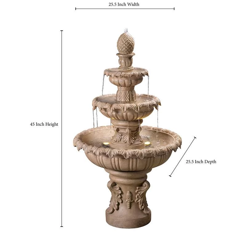 Ibiza 45" High 3-Tiered Sandstone Garden Fountain With Light 5 Ibiza 45" High 3-Tiered Sandstone Garden Fountain With Light - Image 3