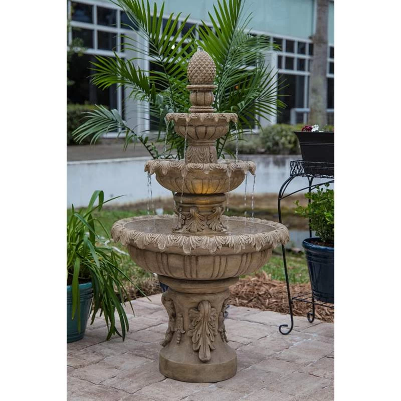 Ibiza 45" High 3-Tiered Sandstone Garden Fountain With Light 6 Ibiza 45" High 3-Tiered Sandstone Garden Fountain With Light - Image 4