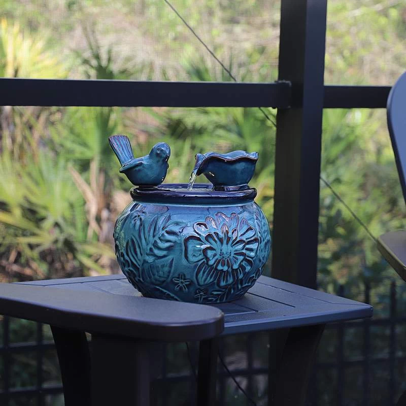 Kenroy Home Bird And Flowers 10 1/4" High Blue LED Tabletop Fountain 3 Kenroy Home Bird And Flowers 10 1/4" High Blue LED Tabletop Fountain