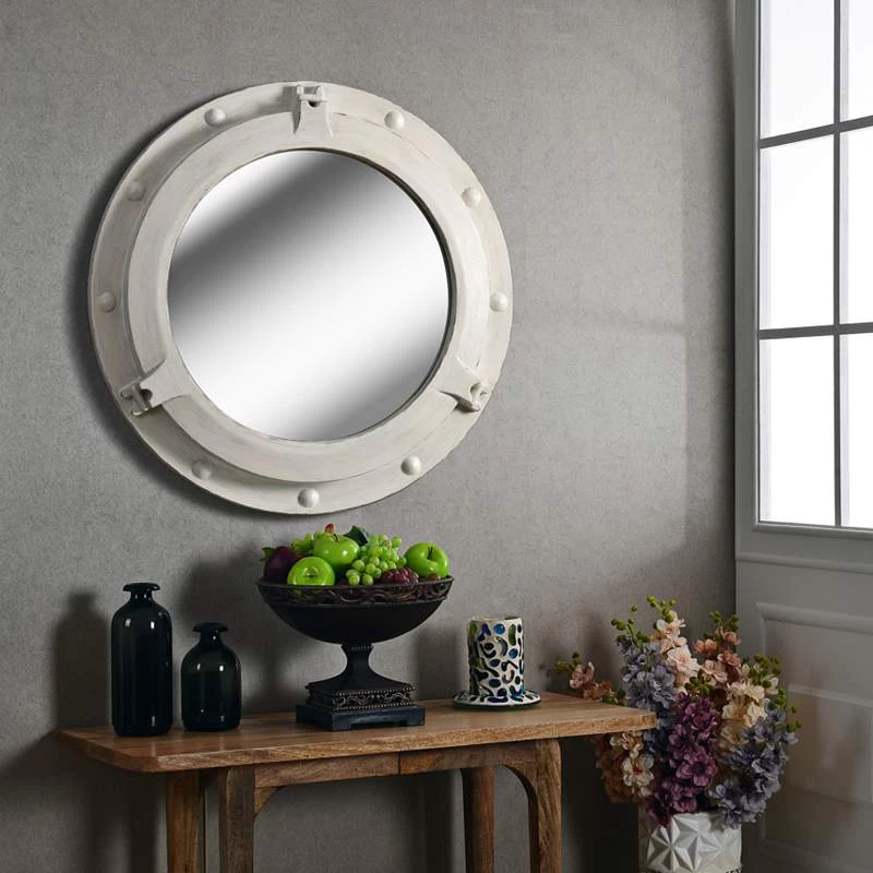 Kenroy Home Starboard Distressed White 34" Round Wall Mirror 4 Kenroy Home Starboard Distressed White 34" Round Wall Mirror - Image 2