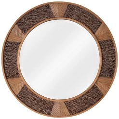 Lagoon Painted Wood W/ Natural Rattan 34" Round Wall Mirror -Kenroy Store lagoon painted wood w natural rattan 34 inch round wall mirror 83r23