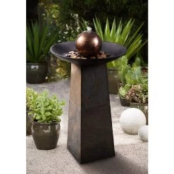 Modern Orb 35 1/2" Slate And Copper Bubbler Floor Fountain