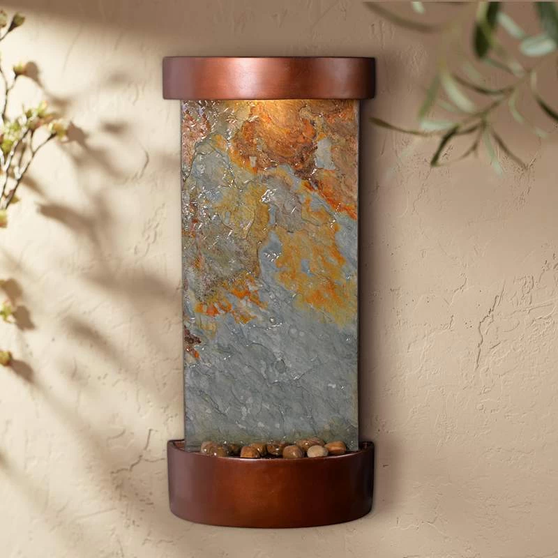 Riverbed 25" High Slate And Copper Outdoor LED Wall Fountain 2 Riverbed 25" High Slate And Copper Outdoor LED Wall Fountain