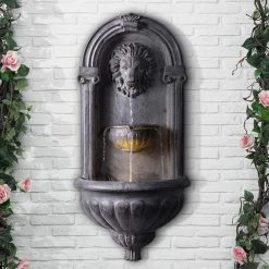 Royal Lion 35" High Zinc Outdoor Wall Fountain With Light