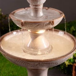 Serene 38" High Ivory Ceramic 2-Tier LED Garden Patio Water Fountain -Kenroy Store serene 38 inch high ivory ceramic 2 tier led garden patio water fountain 85a36views4