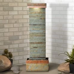 Stave 48" High Slate And Copper Outdoor LED Floor Fountain