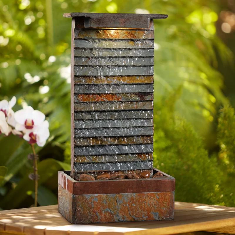 Stave Slate Stone 19" High Rustic Modern Fountain With LED Light 3 Stave Slate Stone 19" High Rustic Modern Fountain With LED Light