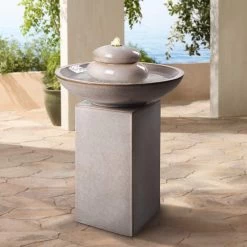 Stonewell 29" High Ivory Ceramic LED Outdoor Floor Fountain