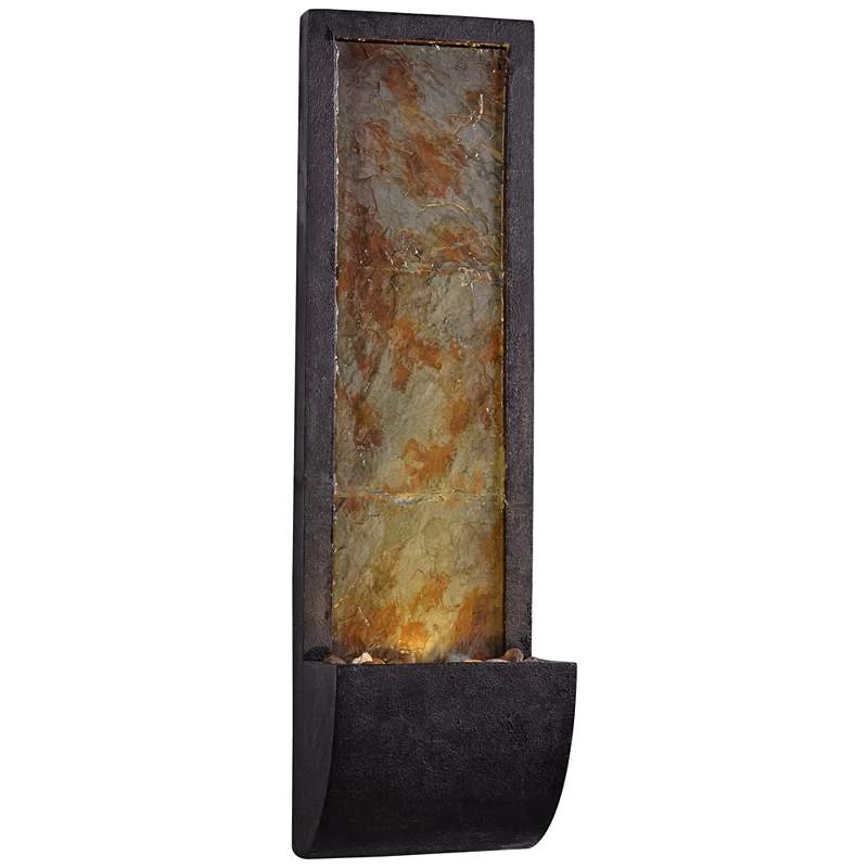 Triptych 37" Natural Slate Modern Wall Fountain With Light 4 Triptych 37" Natural Slate Modern Wall Fountain With Light - Image 2