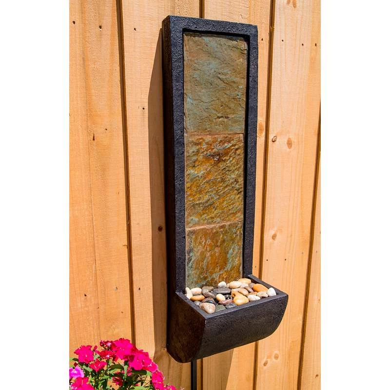 Triptych 37" Natural Slate Modern Wall Fountain With Light 3 Triptych 37" Natural Slate Modern Wall Fountain With Light