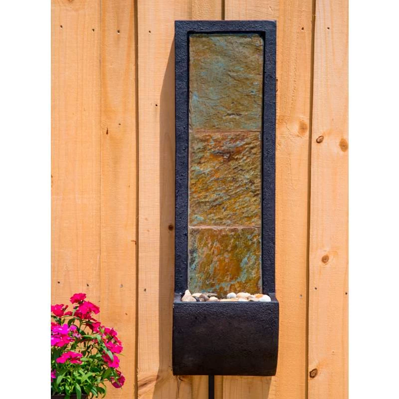 Triptych 37" Natural Slate Modern Wall Fountain With Light 5 Triptych 37" Natural Slate Modern Wall Fountain With Light - Image 3