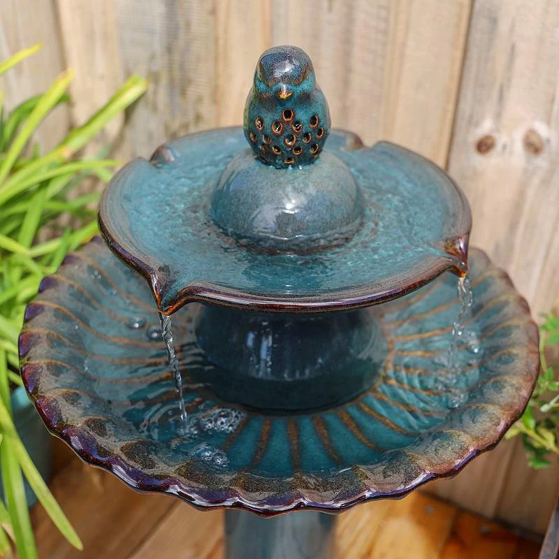 Vogel 27 1/4" High Teal Blue Ceramic Bird Garden Fountain 5 Vogel 27 1/4" High Teal Blue Ceramic Bird Garden Fountain - Image 3